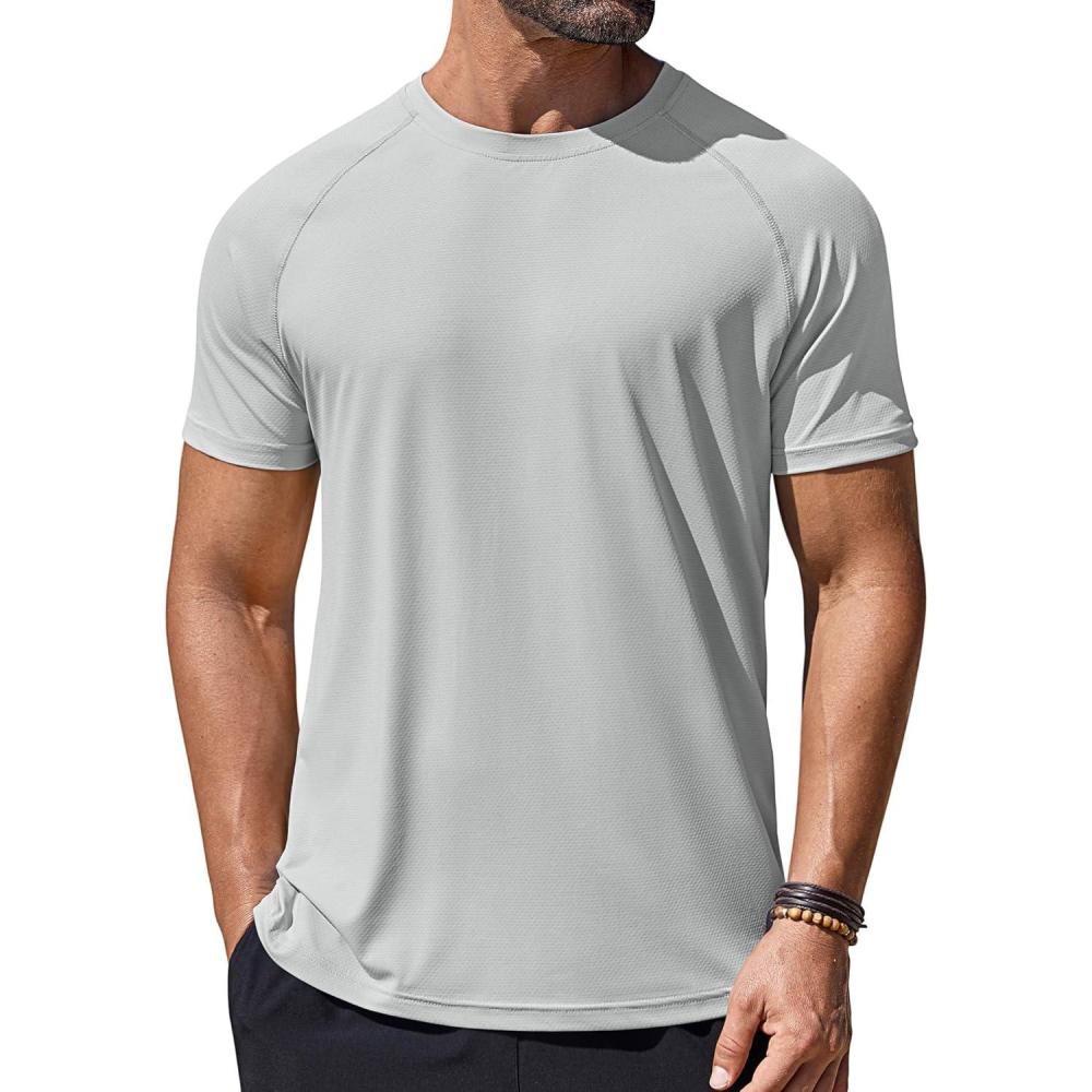 imageCOOFANDY Mens Swim Shirt Short Sleeve UPF 50 Sun Protection Shirt Rah Guard Athletic Quick Dry T ShirtsLight Grey