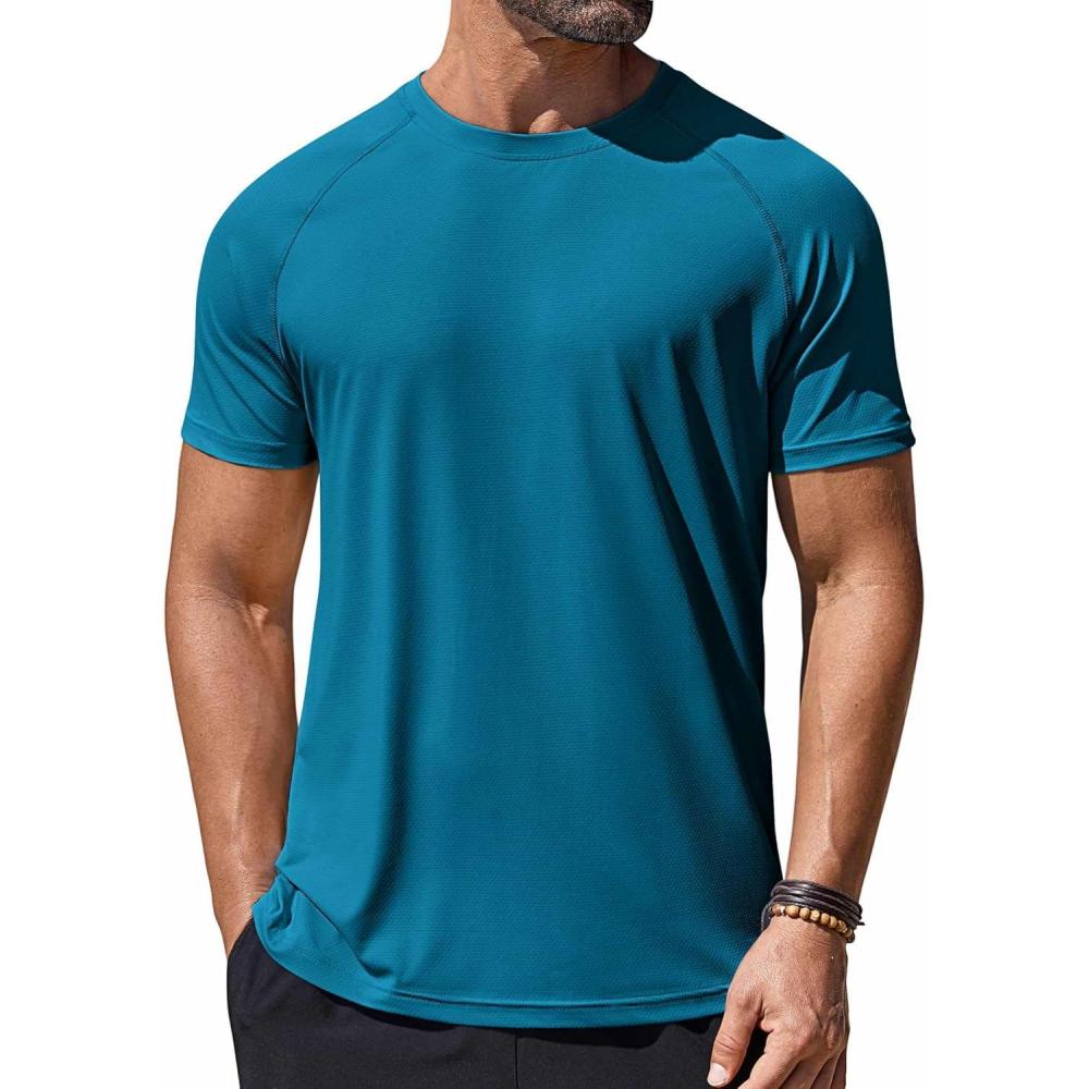 imageCOOFANDY Mens Swim Shirt Short Sleeve UPF 50 Sun Protection Shirt Rah Guard Athletic Quick Dry T ShirtsRoyal Blue