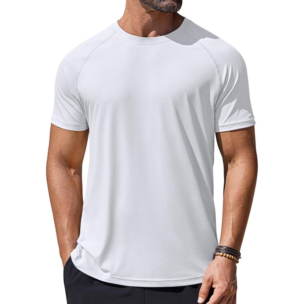 imageCOOFANDY Mens Swim Shirt Short Sleeve UPF 50 Sun Protection Shirt Rah Guard Athletic Quick Dry T ShirtsWhite