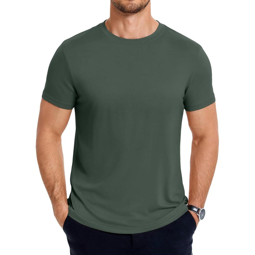 imageCOOFANDY Mens T Shirt Short Sleeve Crew Neck TShirt Casual Summer Classic Basic Tee ShirtsAdark Army Green 1 Pack
