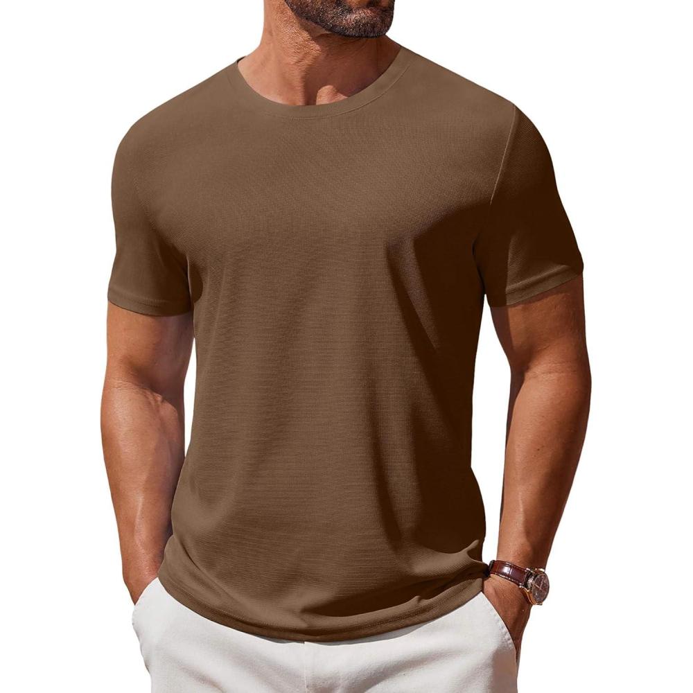 imageCOOFANDY Mens T Shirt Short Sleeve Crew Neck TShirt Casual Summer Classic Basic Tee ShirtsBrown