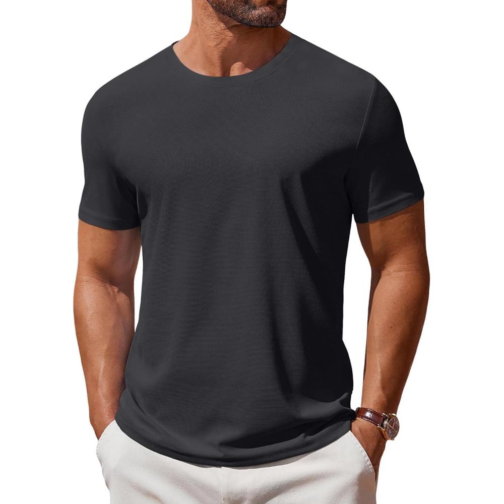 imageCOOFANDY Mens T Shirt Short Sleeve Crew Neck TShirt Casual Summer Classic Basic Tee ShirtsDark Grey