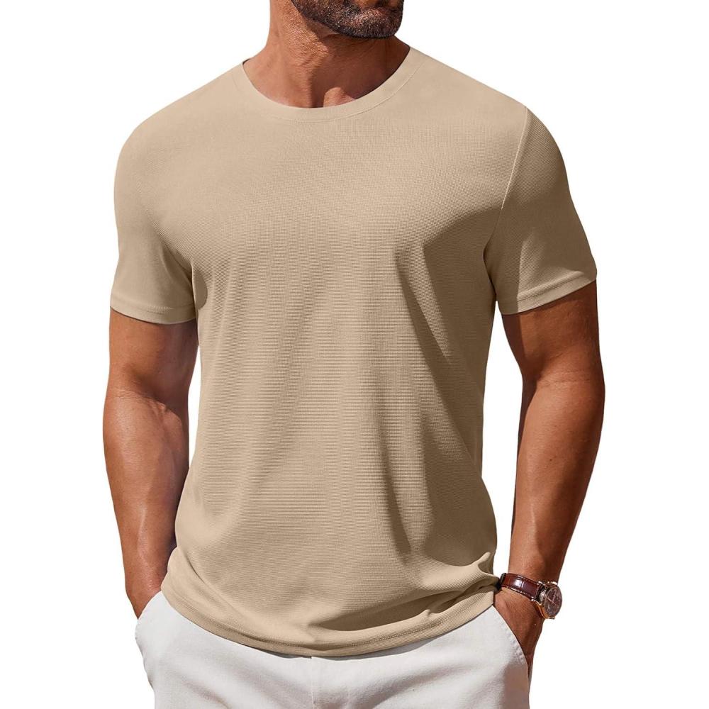 imageCOOFANDY Mens T Shirt Short Sleeve Crew Neck TShirt Casual Summer Classic Basic Tee ShirtsKhaki