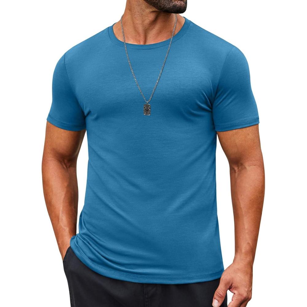 imageCOOFANDY Mens T Shirt Short Sleeve Crew Neck TShirt Casual Summer Classic Basic Tee ShirtsLake Blue