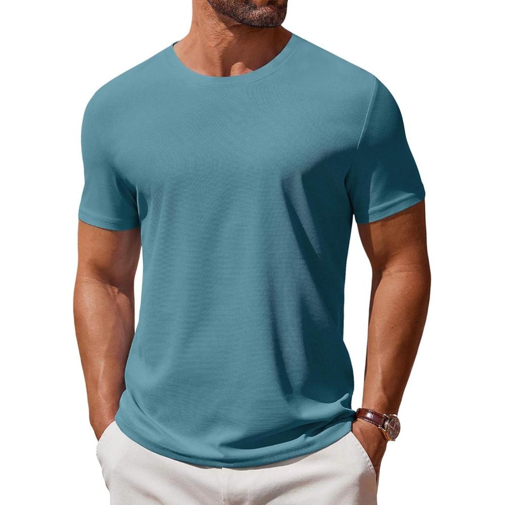 imageCOOFANDY Mens T Shirt Short Sleeve Crew Neck TShirt Casual Summer Classic Basic Tee ShirtsPeacock Blue