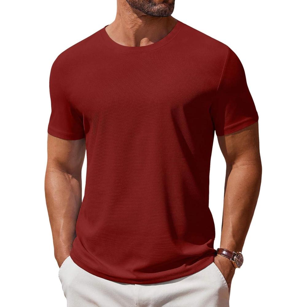 imageCOOFANDY Mens T Shirt Short Sleeve Crew Neck TShirt Casual Summer Classic Basic Tee ShirtsWine Red