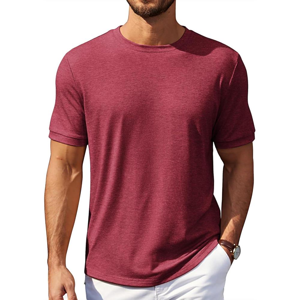 imageCOOFANDY Mens T Shirt Short Sleeve Crew Neck TShirt Casual Summer Tshirt Classic Basic Tee ShirtWine Red