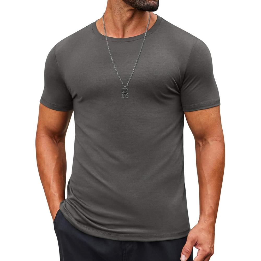 imageCOOFANDY Mens T Shirt Short Sleeve Crew Neck TShirts Casual Summer Classic Basic TeesDark Grey