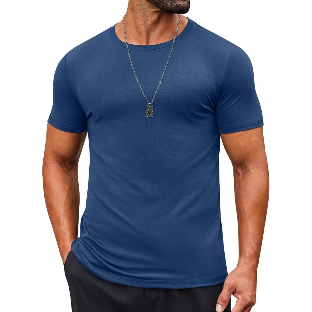 imageCOOFANDY Mens T Shirt Short Sleeve Crew Neck TShirts Casual Summer Classic Basic TeesDenim Blue
