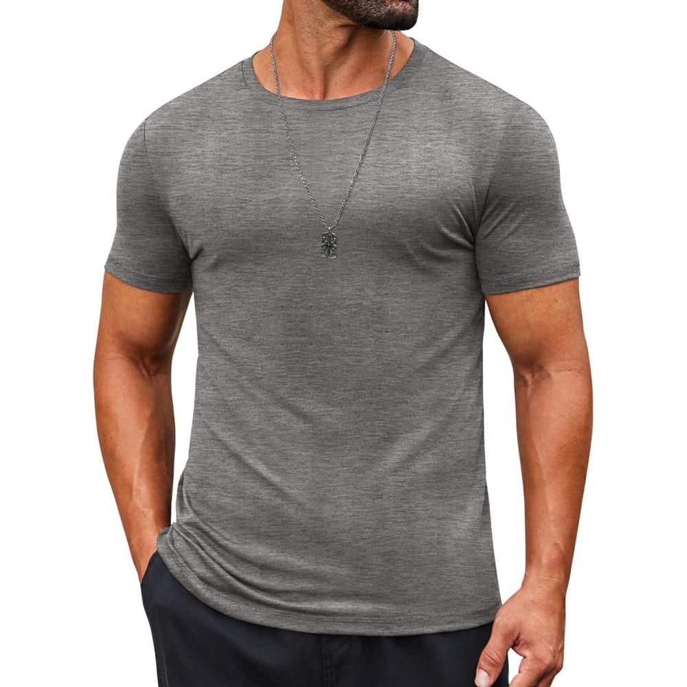 imageCOOFANDY Mens T Shirt Short Sleeve Crew Neck TShirts Casual Summer Classic Basic TeesGrey