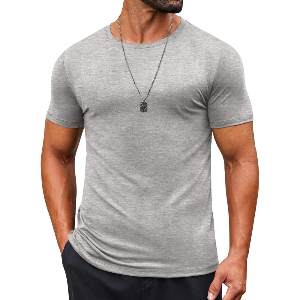 imageCOOFANDY Mens T Shirt Short Sleeve Crew Neck TShirts Casual Summer Classic Basic TeesLight Steel