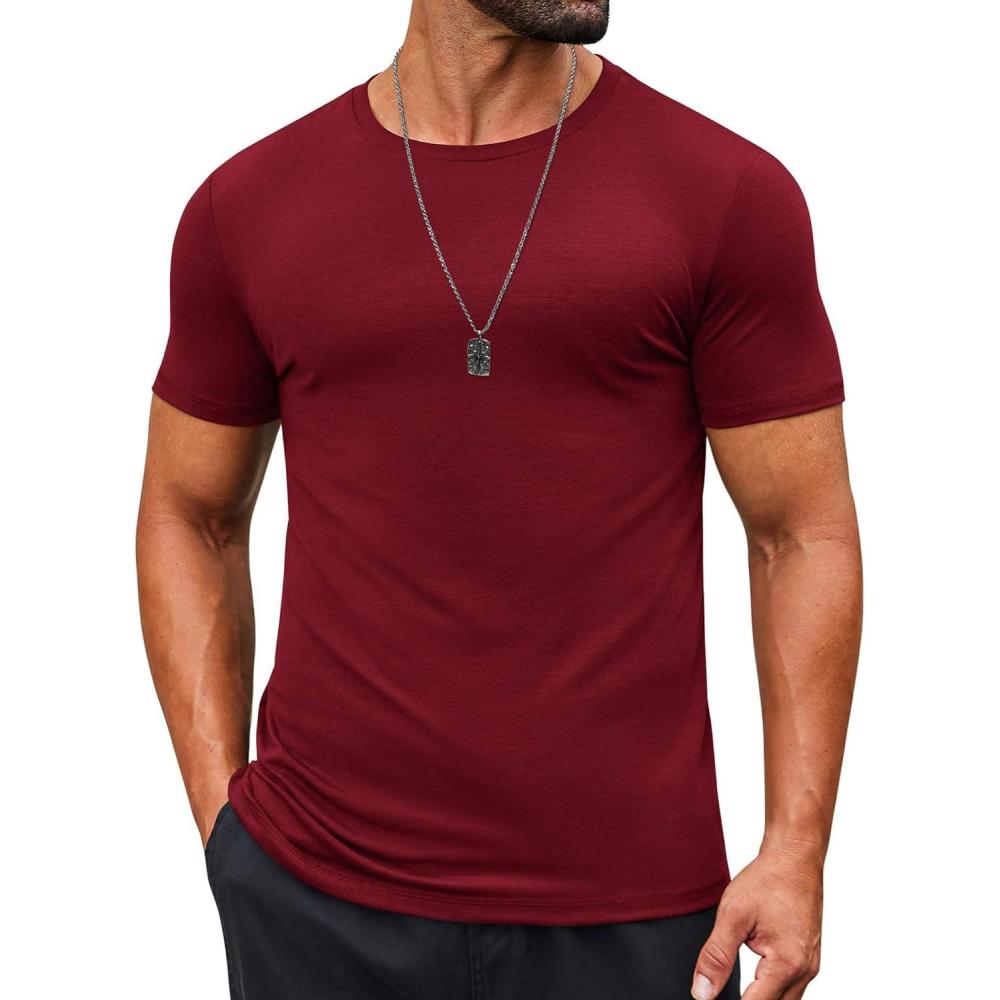 imageCOOFANDY Mens T Shirt Short Sleeve Crew Neck TShirts Casual Summer Classic Basic TeesWine Red