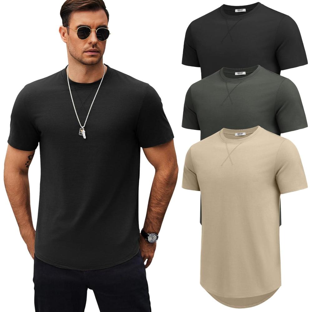 imageCOOFANDY Mens T Shirts Casual Short Sleeve Cotton Tee Shirts Hipster Hip Hop Longline TShirt Basic Summer Tops3 Pack Black Dark Grey  Grey