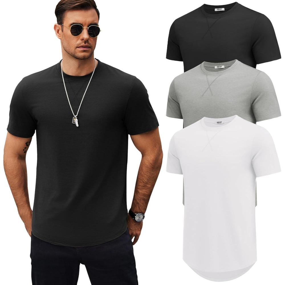 imageCOOFANDY Mens T Shirts Casual Short Sleeve Cotton Tee Shirts Hipster Hip Hop Longline TShirt Basic Summer Tops3 Pack Black Light Grey  White