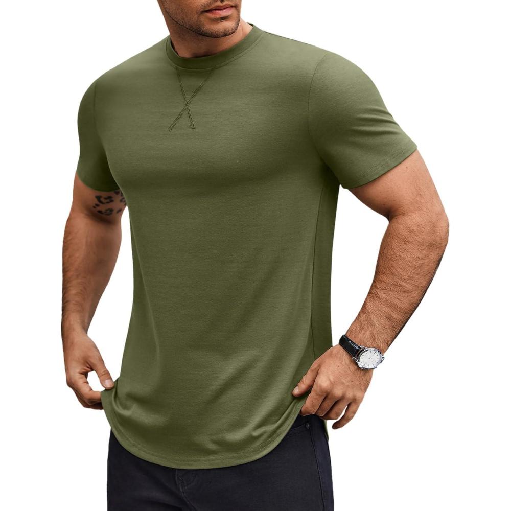 imageCOOFANDY Mens T Shirts Casual Short Sleeve Cotton Tee Shirts Hipster Hip Hop Longline TShirt Basic Summer TopsOne Piece Army Green
