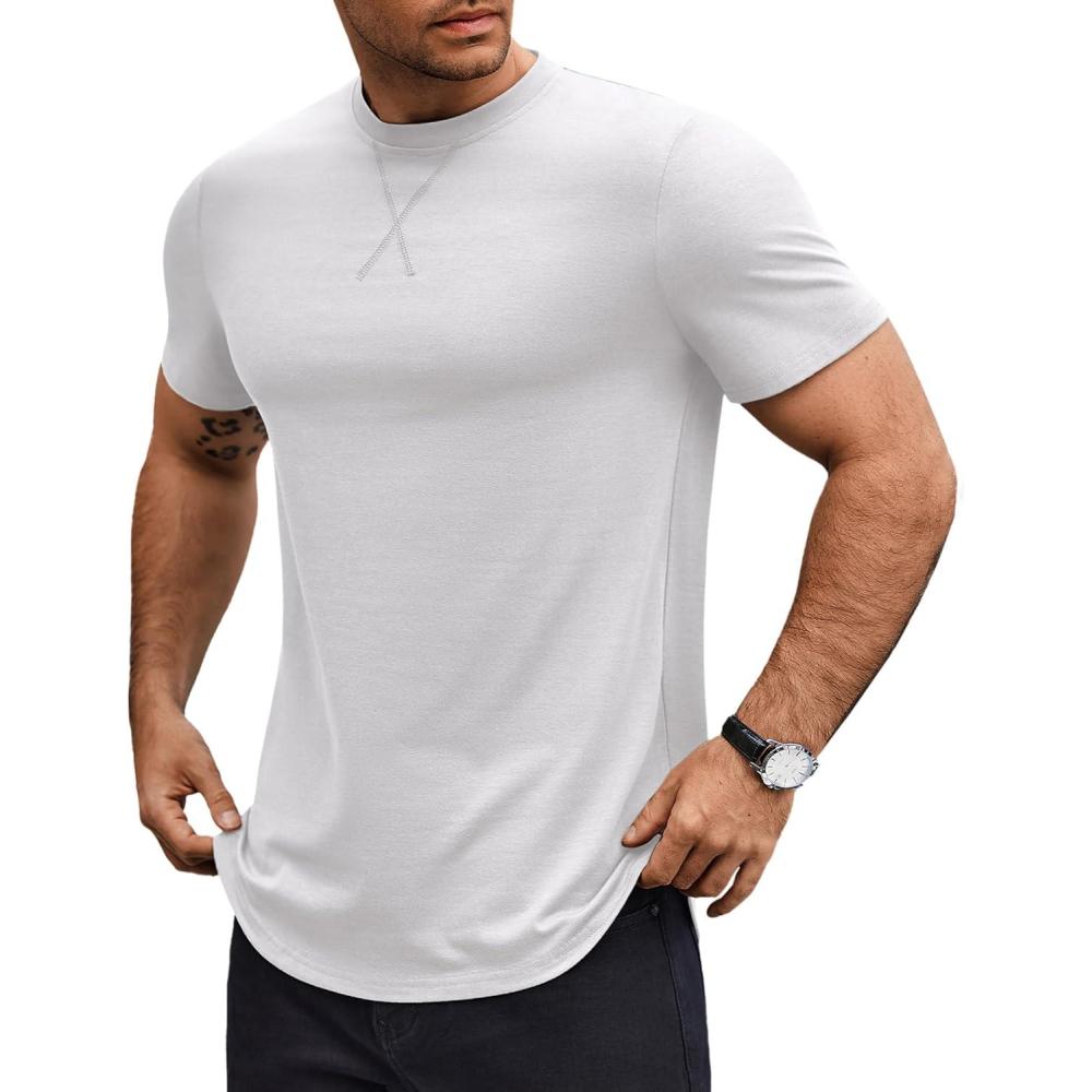 imageCOOFANDY Mens T Shirts Casual Short Sleeve Cotton Tee Shirts Hipster Hip Hop Longline TShirt Basic Summer TopsOne Piece White