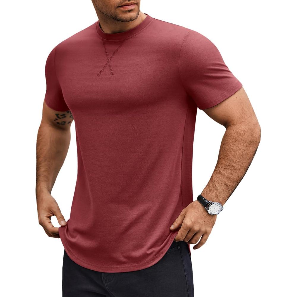 imageCOOFANDY Mens T Shirts Casual Short Sleeve Cotton Tee Shirts Hipster Hip Hop Longline TShirt Basic Summer TopsOne Piece Wine Red