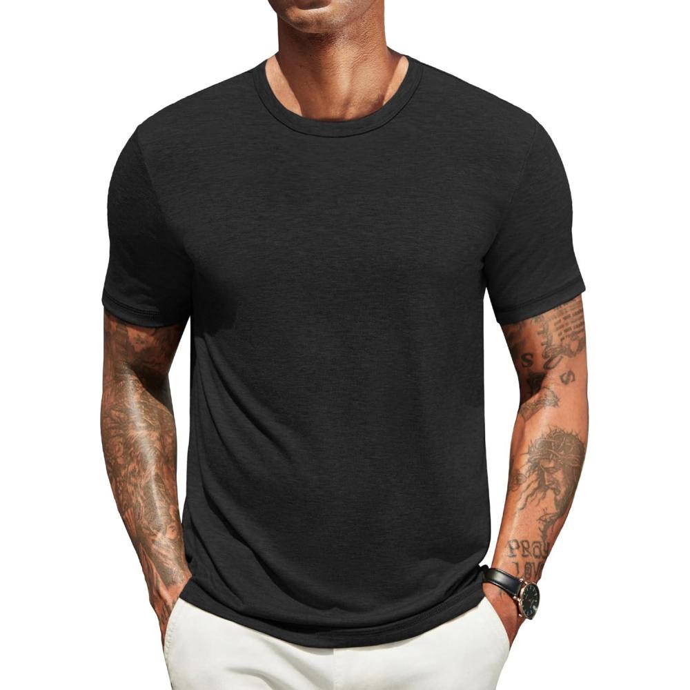 imageCOOFANDY Mens T Shirts Short Sleeve Soft Crew Neck Lightweight Tee Shirts Casual Summer Basic TopsAblack