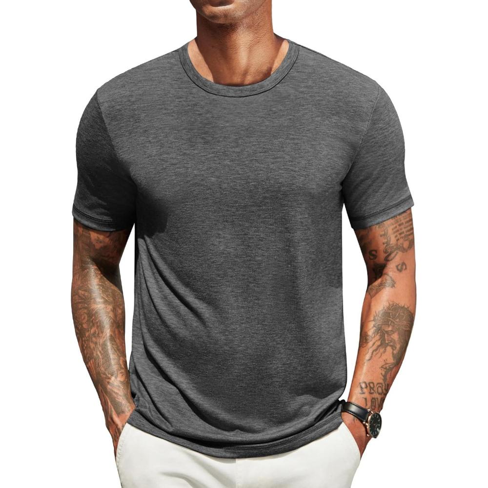 imageCOOFANDY Mens T Shirts Short Sleeve Soft Crew Neck Lightweight Tee Shirts Casual Summer Basic TopsAdark Grey