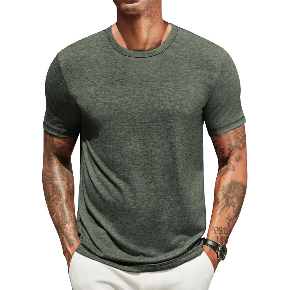 imageCOOFANDY Mens T Shirts Short Sleeve Soft Crew Neck Lightweight Tee Shirts Casual Summer Basic TopsArmy Green