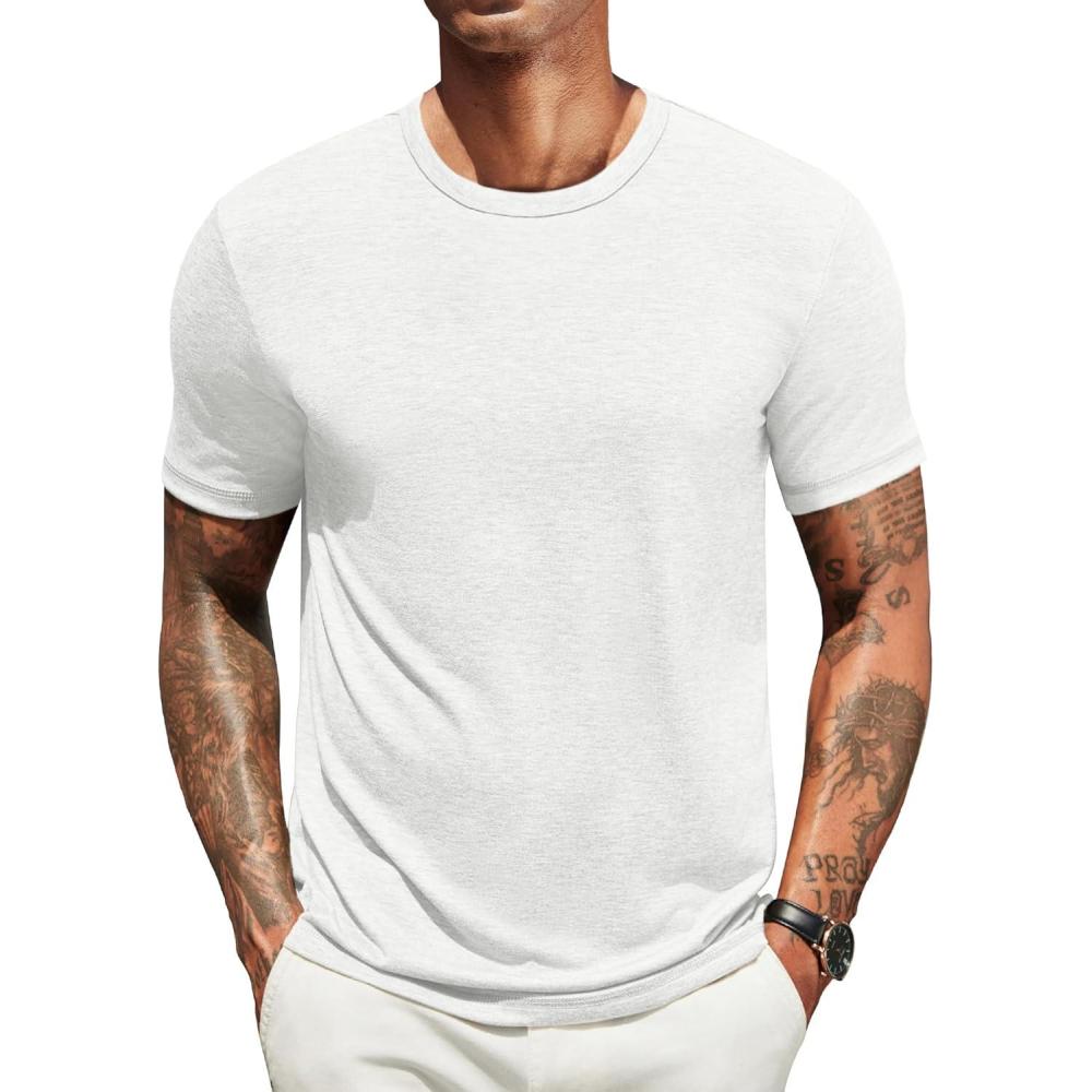 imageCOOFANDY Mens T Shirts Short Sleeve Soft Crew Neck Lightweight Tee Shirts Casual Summer Basic TopsAwhite
