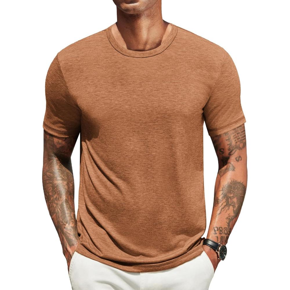 imageCOOFANDY Mens T Shirts Short Sleeve Soft Crew Neck Lightweight Tee Shirts Casual Summer Basic TopsCaramel