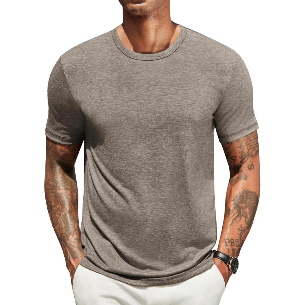 imageCOOFANDY Mens T Shirts Short Sleeve Soft Crew Neck Lightweight Tee Shirts Casual Summer Basic TopsDark Khaki
