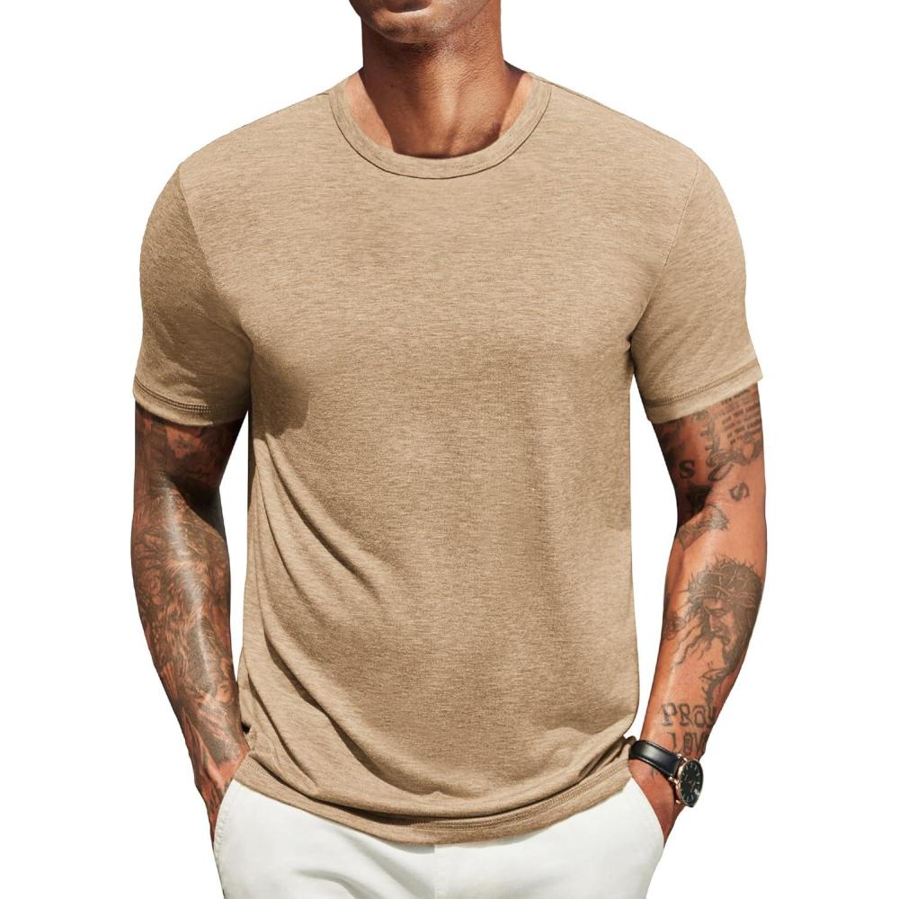 imageCOOFANDY Mens T Shirts Short Sleeve Soft Crew Neck Lightweight Tee Shirts Casual Summer Basic TopsLight Khaki