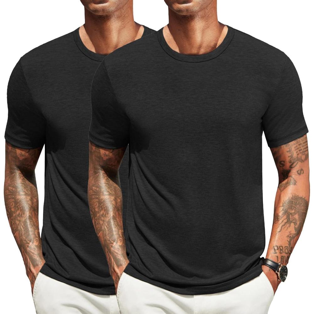 imageCOOFANDY Mens T Shirts Short Sleeve Soft Crew Neck Lightweight Tee Shirts Casual Summer Basic TopsW BlackBlack 2 Pack