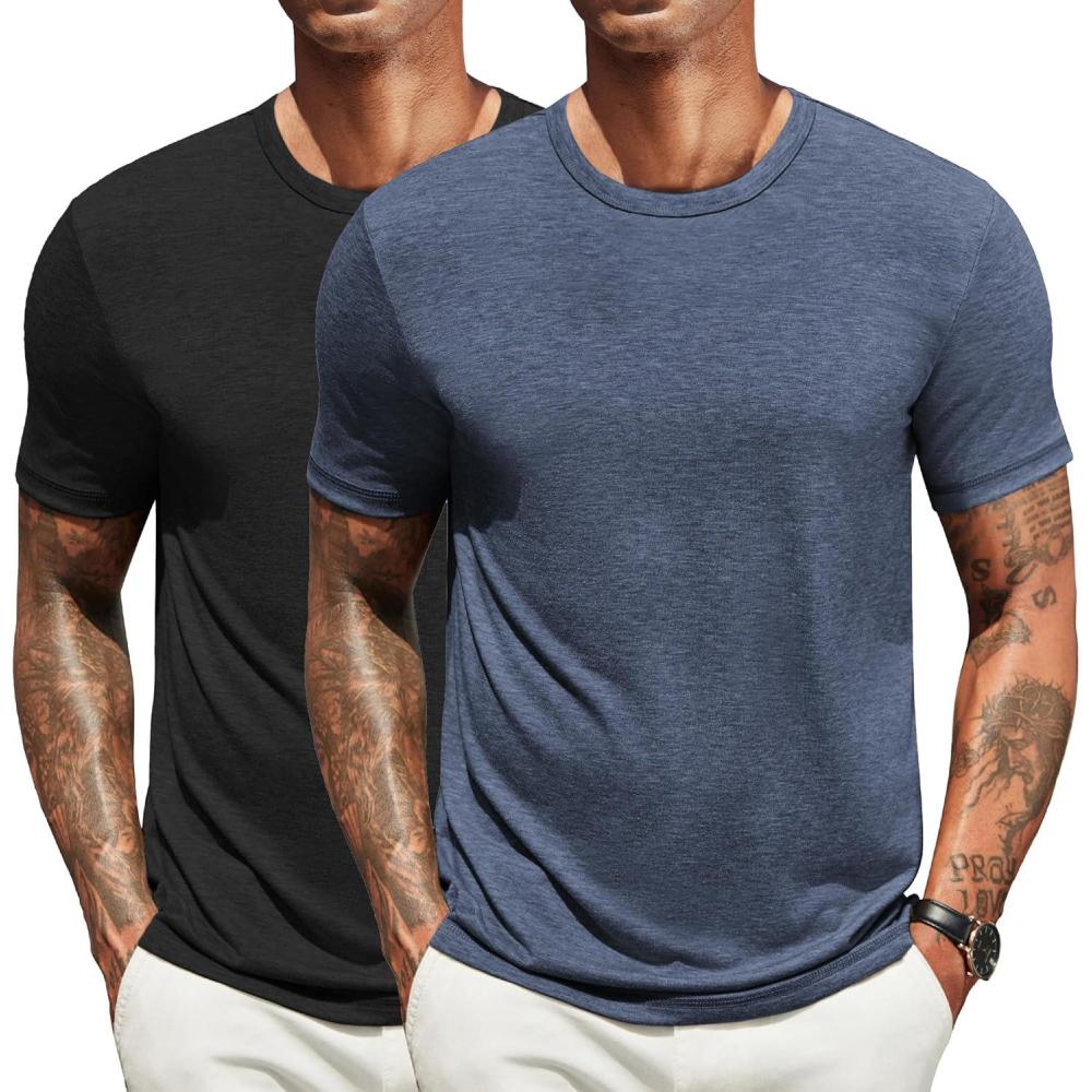 imageCOOFANDY Mens T Shirts Short Sleeve Soft Crew Neck Lightweight Tee Shirts Casual Summer Basic TopsW BlackNavy Blue 2 Pack
