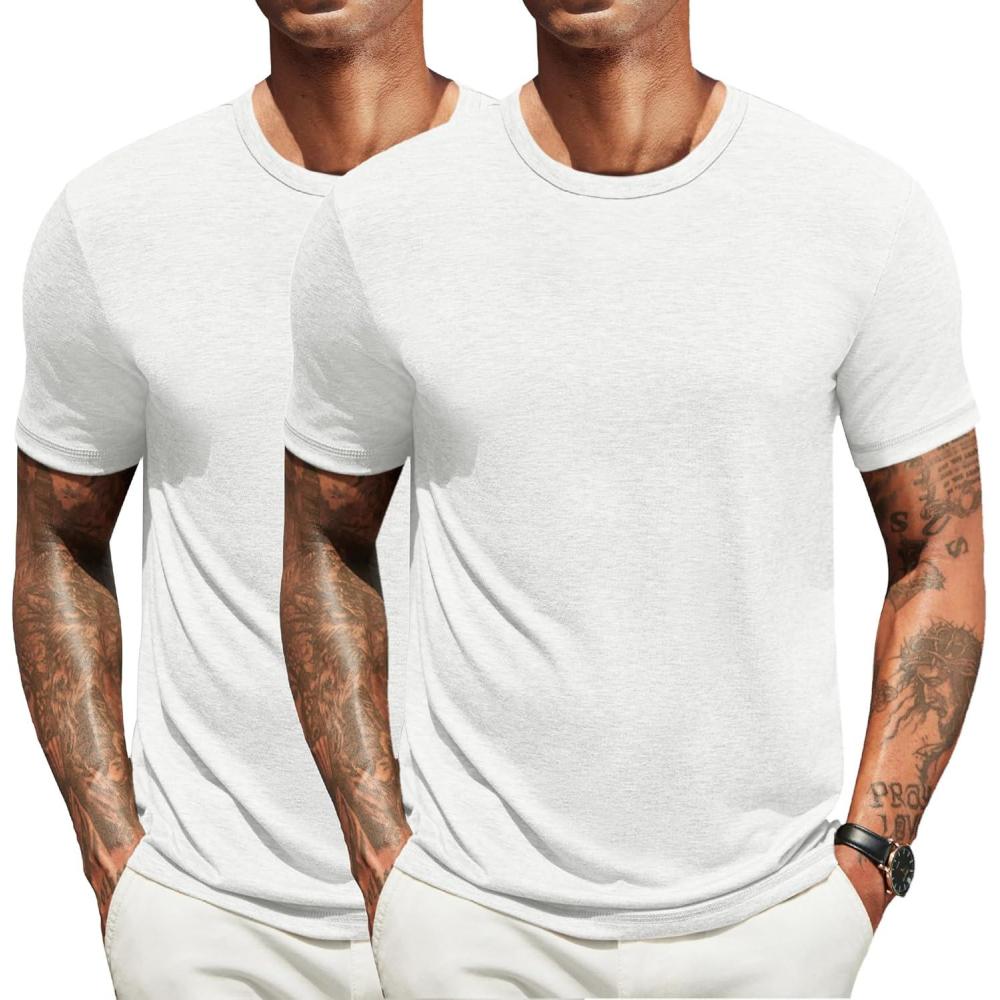imageCOOFANDY Mens T Shirts Short Sleeve Soft Crew Neck Lightweight Tee Shirts Casual Summer Basic TopsW WhiteWhite 2 Pack