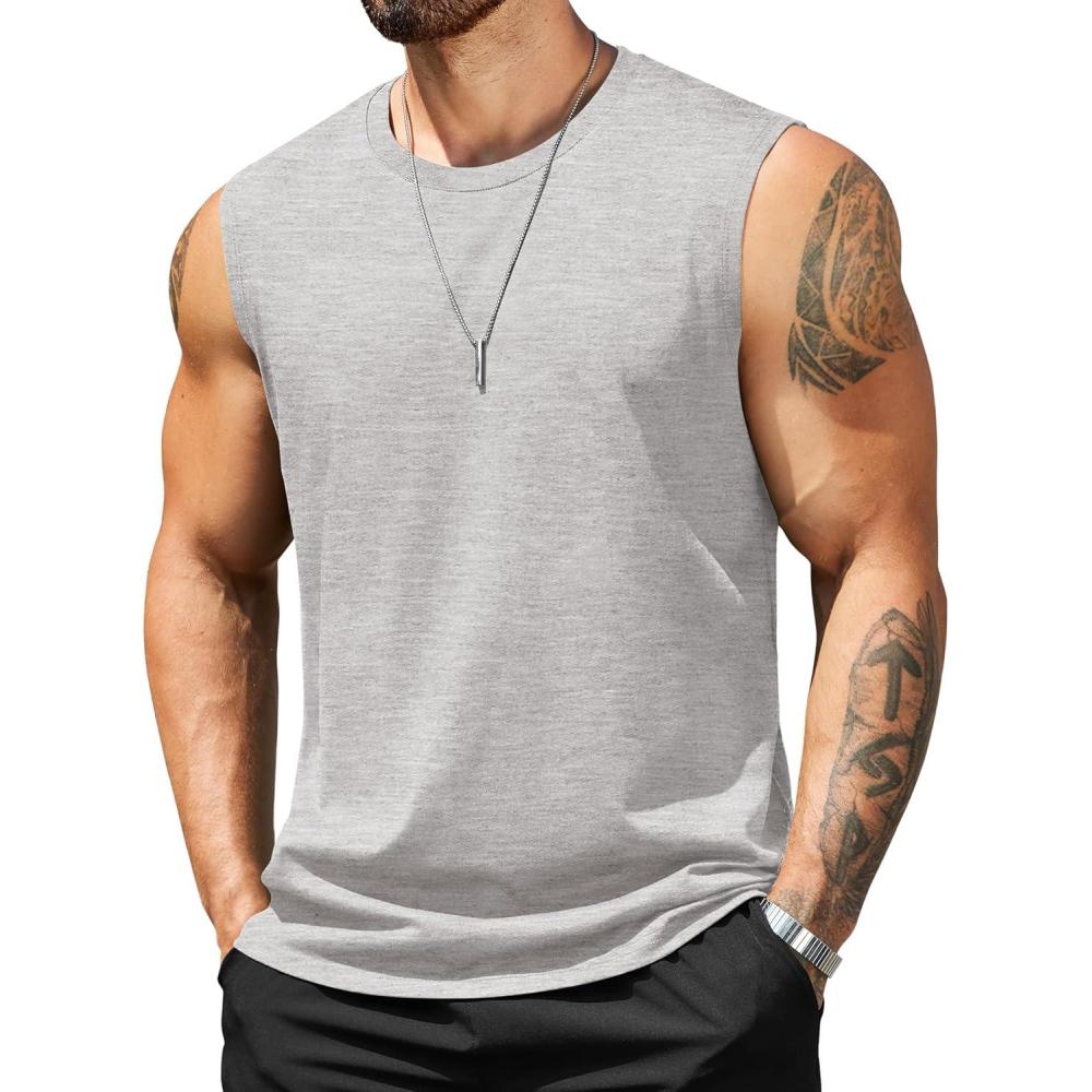 imageCOOFANDY Mens Tank Top Cotton Workout Sleeveless Muscle T Shirts Casual Summer Tank ShirtsLight Grey1 Pcs