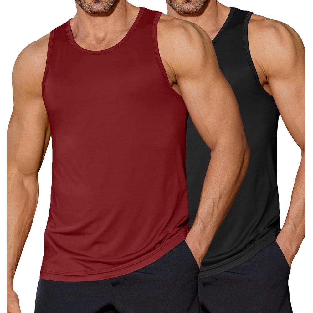 imageCOOFANDY Mens Tank Top UPF 50 Quick Dry Sleeveless Shirts Summer Workout Muscle T Shirt Cool Swim Beach TopBlack Wine Red