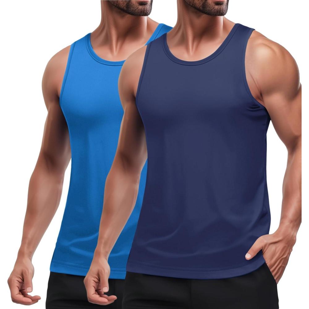 imageCOOFANDY Mens Tank Top UPF 50 Quick Dry Sleeveless Shirts Summer Workout Muscle T Shirt Cool Swim Beach TopNavyBlue