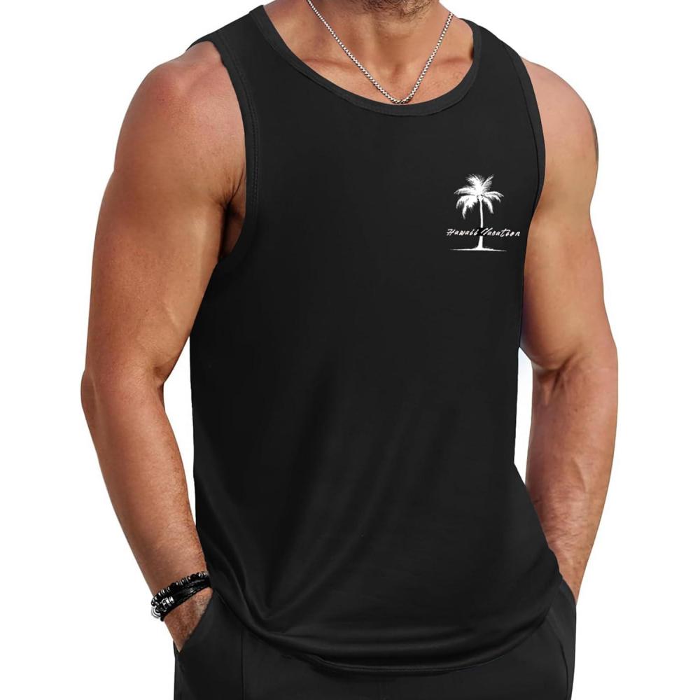 imageCOOFANDY Mens Tank Tops Beach Summer Sleeveless Graphic T Shirts Palm Tree Vacation Quick Dry Muscle TankBlackcoconut