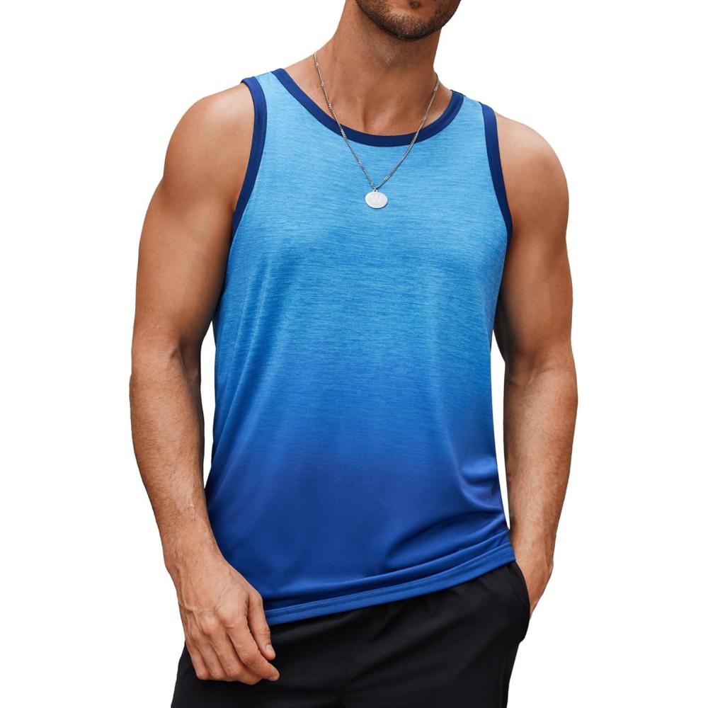 imageCOOFANDY Mens Tank Tops Beach Summer Sleeveless Graphic T Shirts Palm Tree Vacation Quick Dry Muscle TankGrayblue