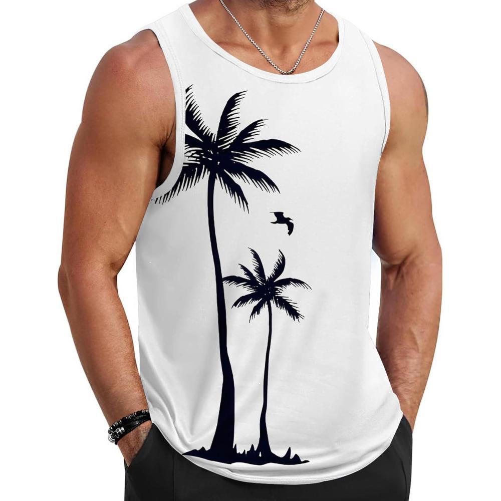 imageCOOFANDY Mens Tank Tops Beach Summer Sleeveless Graphic T Shirts Palm Tree Vacation Quick Dry Muscle TankWhitecoconut