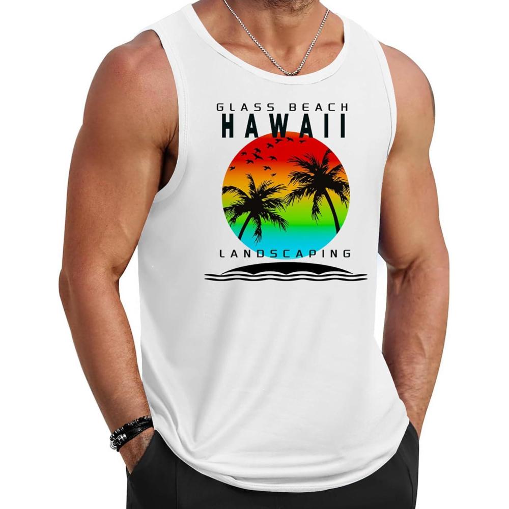 imageCOOFANDY Mens Tank Tops Beach Summer Sleeveless Graphic T Shirts Palm Tree Vacation Quick Dry Muscle TankWhitehawaii Coconut