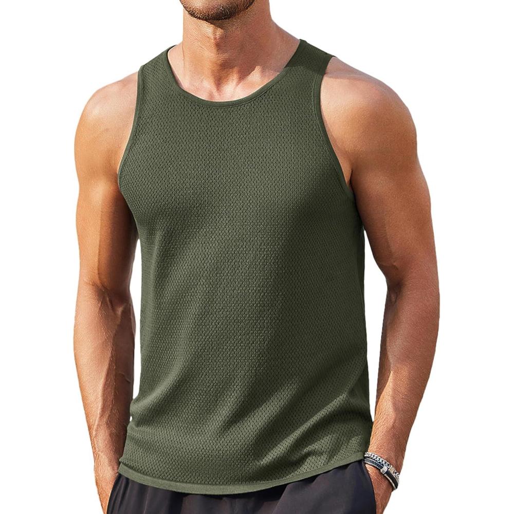 imageCOOFANDY Mens Tank Tops Summer Beach Sleeveless Muscle Shirts Casual Knit Tanks Workout Gym TeeArmy Green