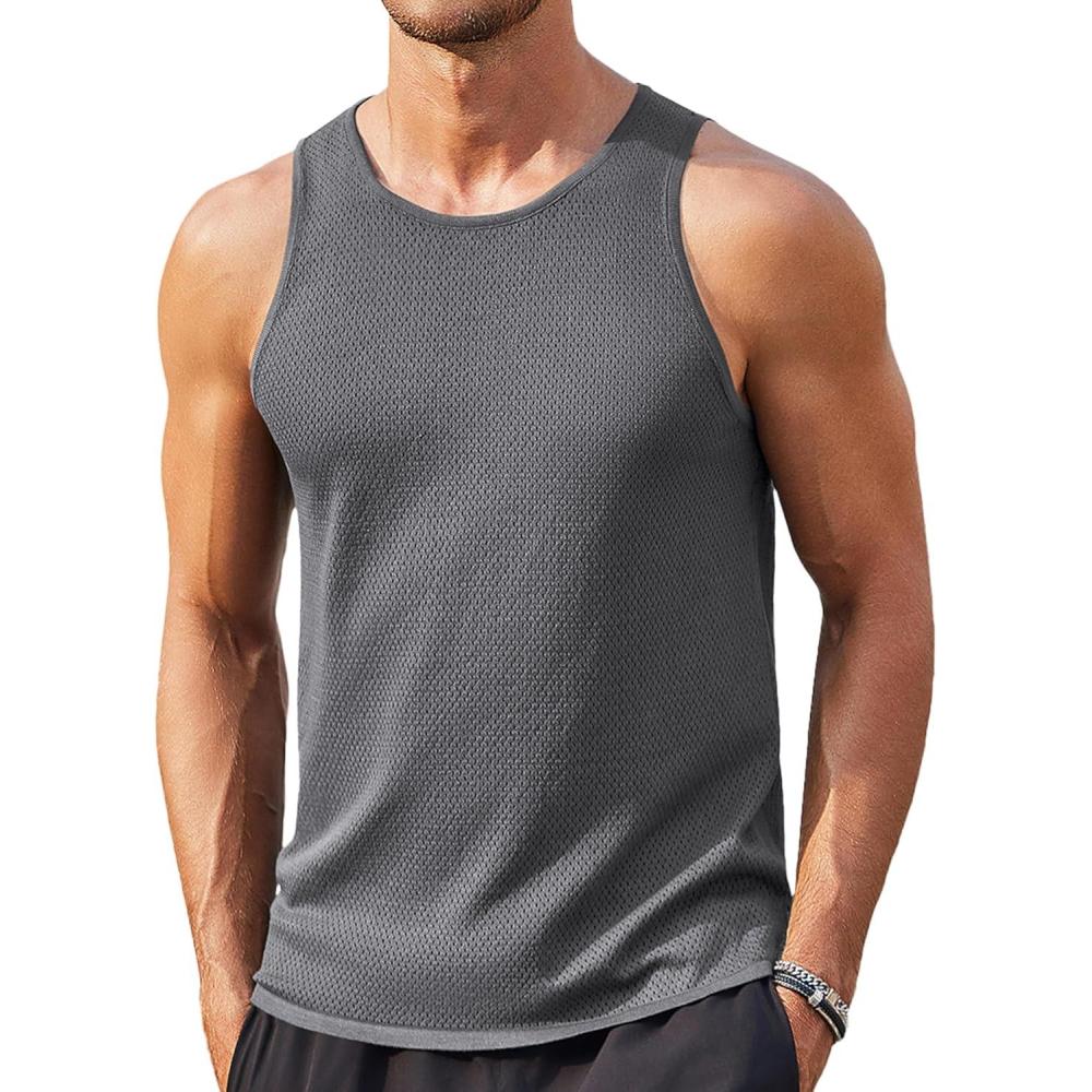 imageCOOFANDY Mens Tank Tops Summer Beach Sleeveless Muscle Shirts Casual Knit Tanks Workout Gym TeeMedium Gray