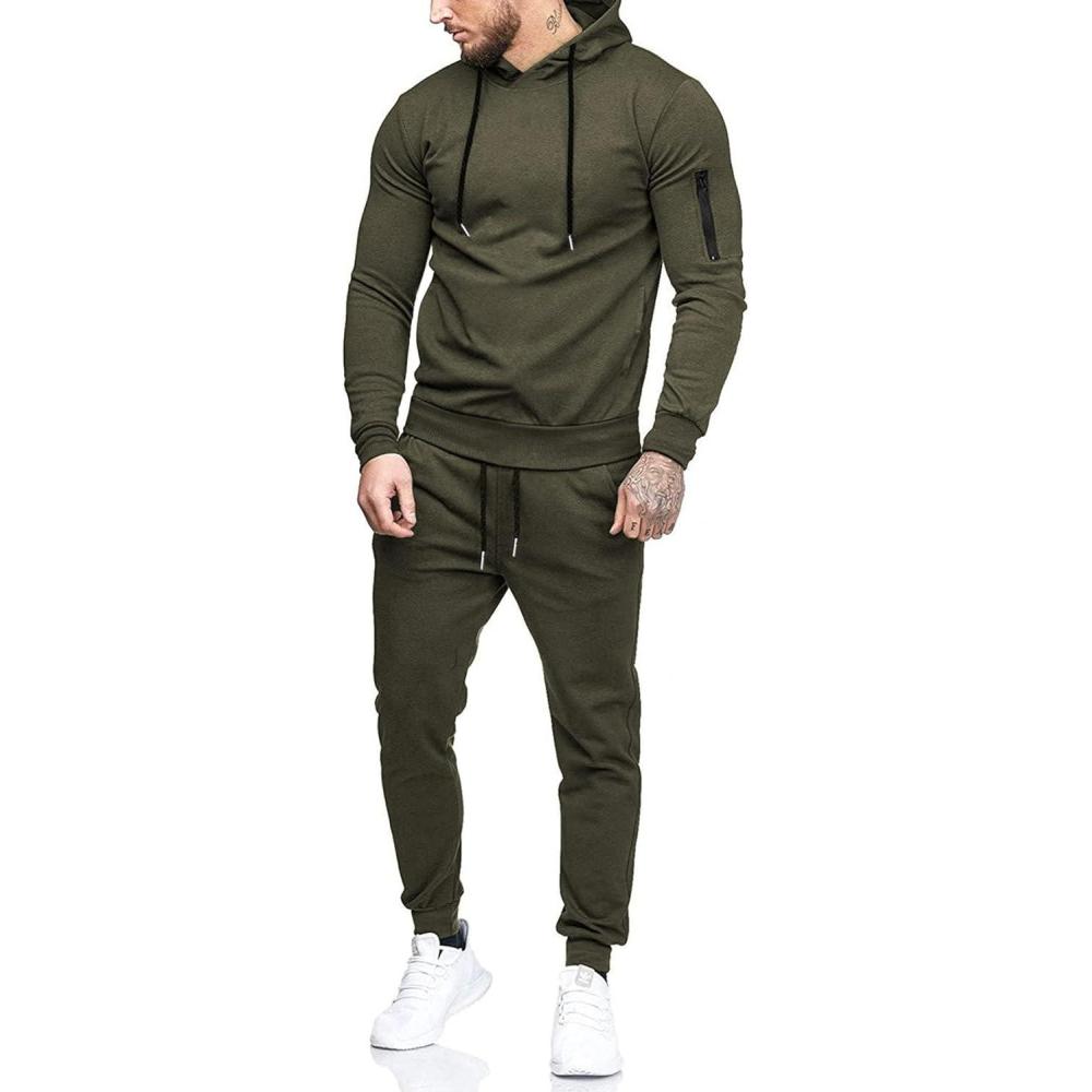 imageCOOFANDY Mens Tracksuit 2 Piece Hooded Athletic Sweatsuits Casual Running Jogging Sport Suit SetsArmy Green