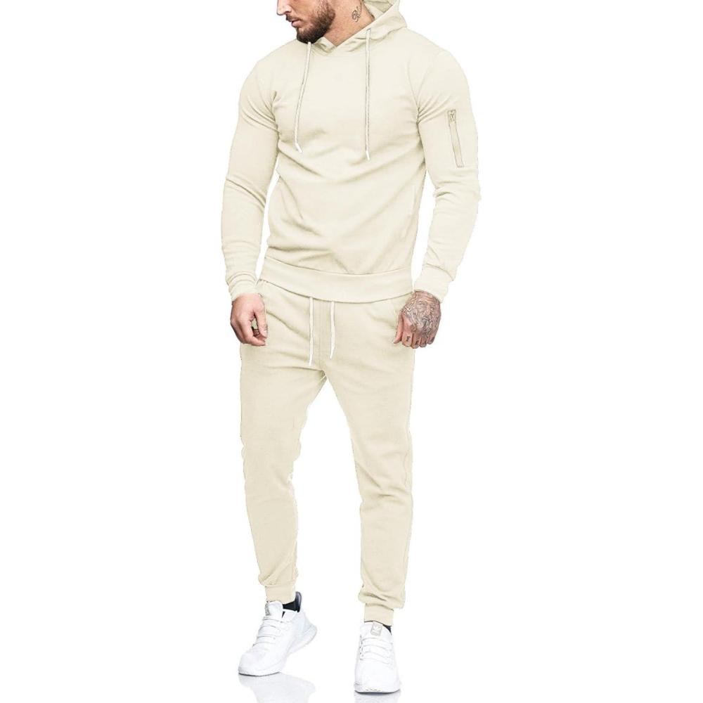 imageCOOFANDY Mens Tracksuit 2 Piece Hooded Athletic Sweatsuits Casual Running Jogging Sport Suit SetsBeige