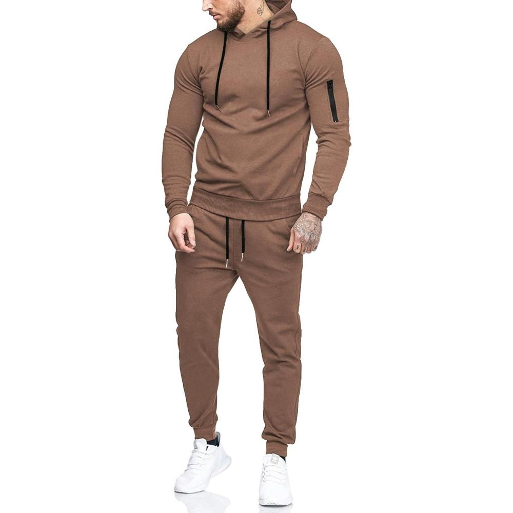 imageCOOFANDY Mens Tracksuit 2 Piece Hooded Athletic Sweatsuits Casual Running Jogging Sport Suit SetsBrown