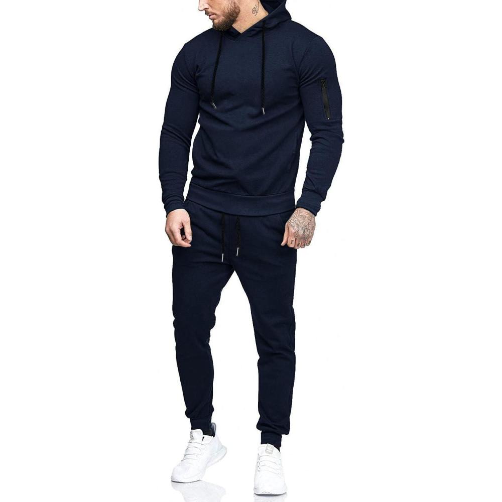imageCOOFANDY Mens Tracksuit 2 Piece Hooded Athletic Sweatsuits Casual Running Jogging Sport Suit SetsNavy Blue