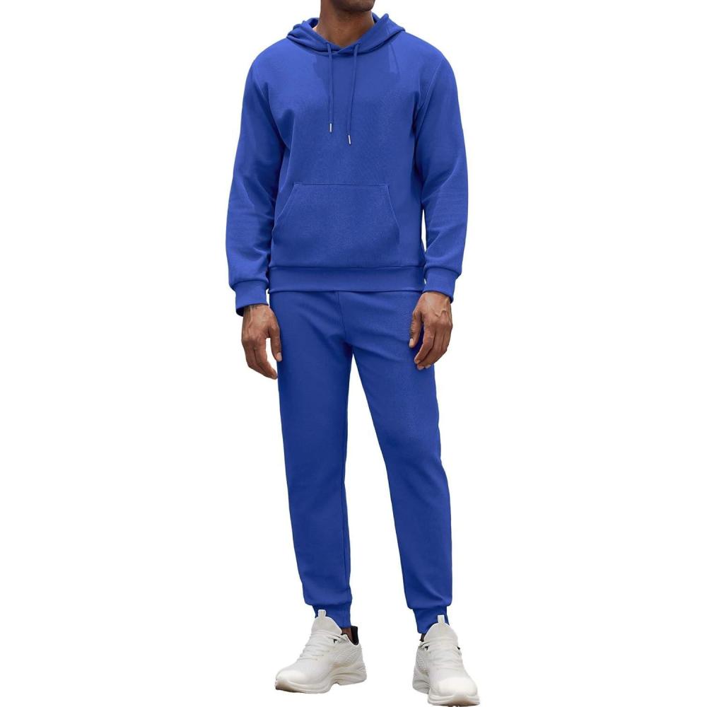 imageCOOFANDY Mens Tracksuit 2 Piece Hooded Athletic Sweatsuits Casual Running Jogging Sport Suit SetsRoyal Blue