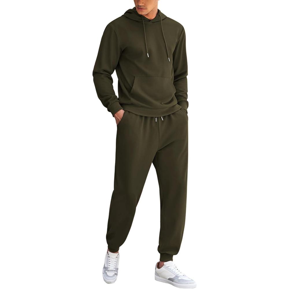 imageCOOFANDY Mens Tracksuit 2 Piece Hoodie Athletic Sweatsuits Casual Jogging Suit SetsArmy Green