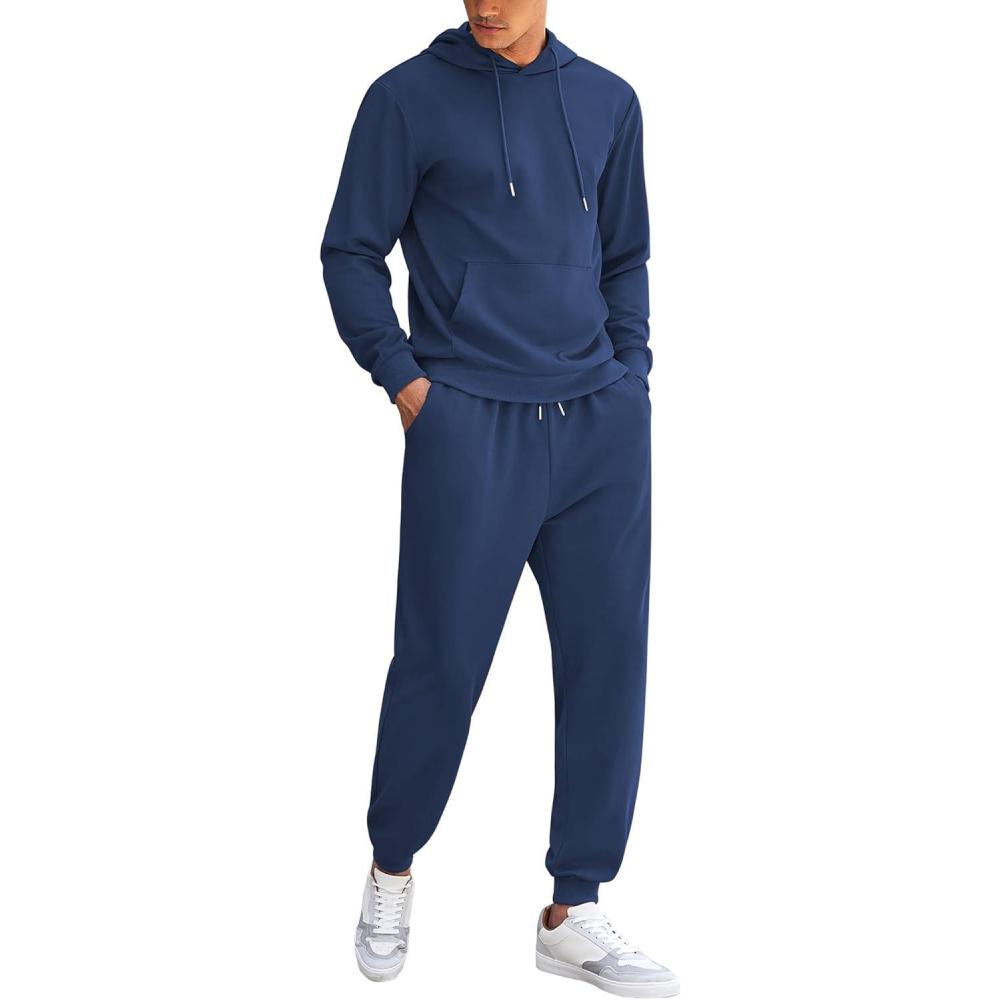 imageCOOFANDY Mens Tracksuit 2 Piece Hoodie Athletic Sweatsuits Casual Jogging Suit SetsDark Blue