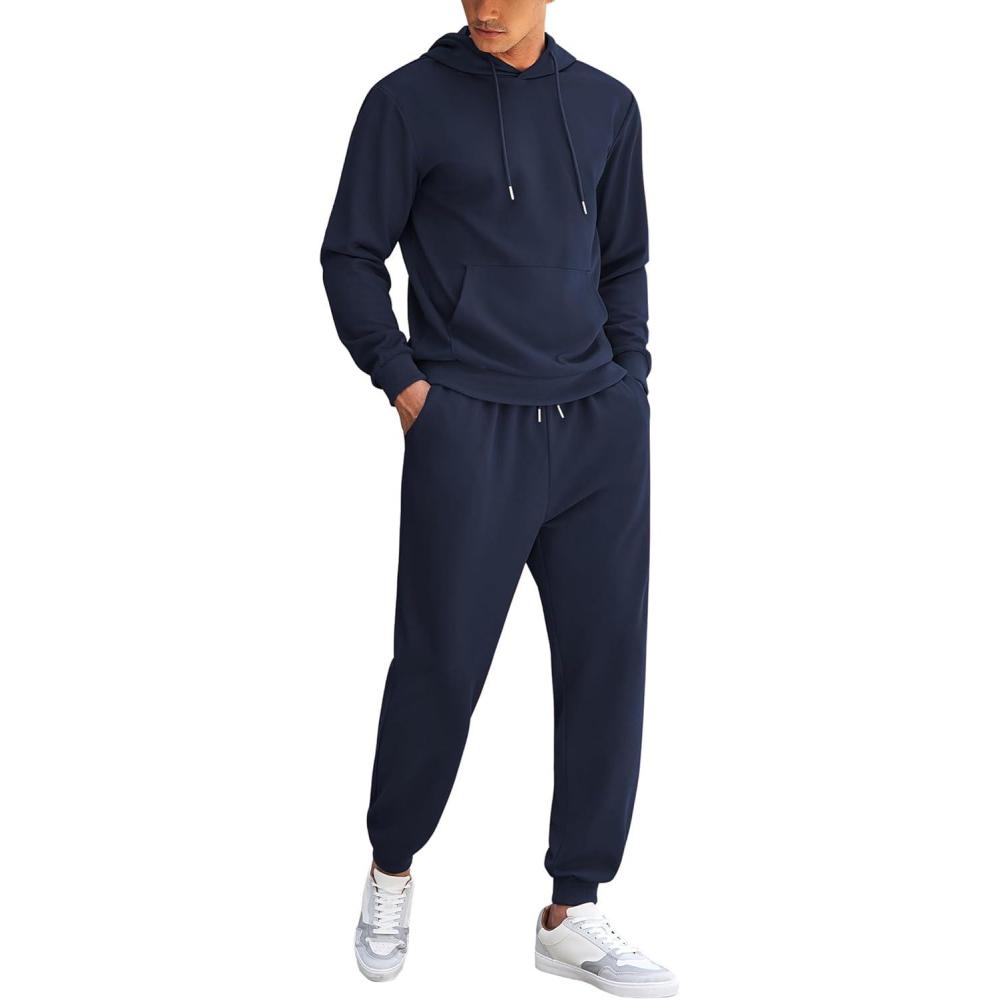 imageCOOFANDY Mens Tracksuit 2 Piece Hoodie Athletic Sweatsuits Casual Jogging Suit SetsNavy Vlue
