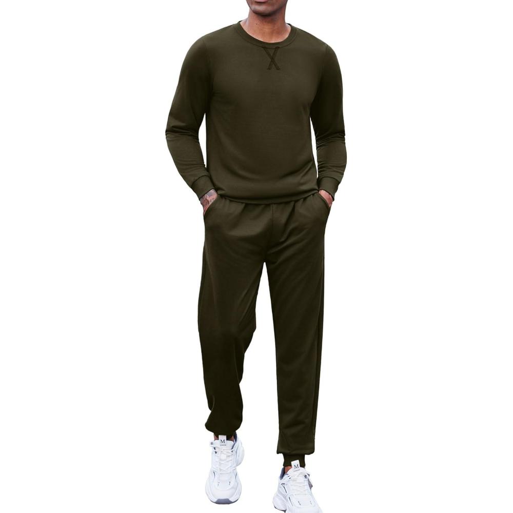 imageCOOFANDY Mens Tracksuit 2 Piece Long Sleeve Pullover Jogging Track Suit Athletic Casual SweatsuitArmy Green
