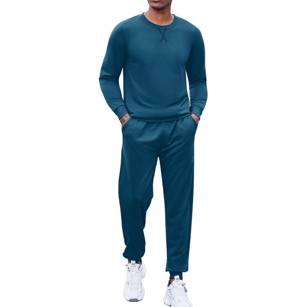 imageCOOFANDY Mens Tracksuit 2 Piece Long Sleeve Pullover Jogging Track Suit Athletic Casual SweatsuitDark Blue